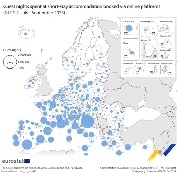 Utazás, online szállásfoglalási platformok, Eurostat-térkép